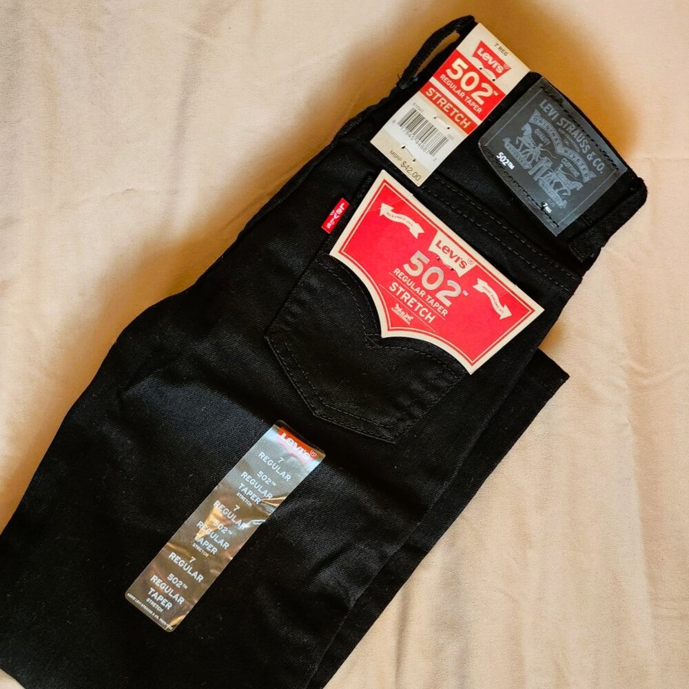 NWT Levi's 502 Regular Taper Stretch Black Jeans 7 Regular